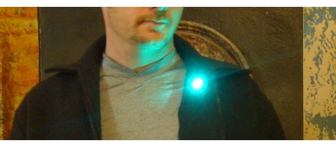 Cyan glowing LED on the jacket